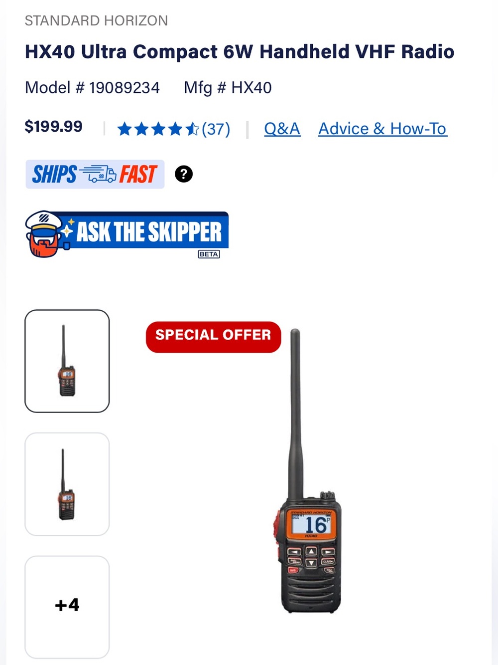 Standard Horizon HX40 6W VHF FM Marine Transceiver with charger